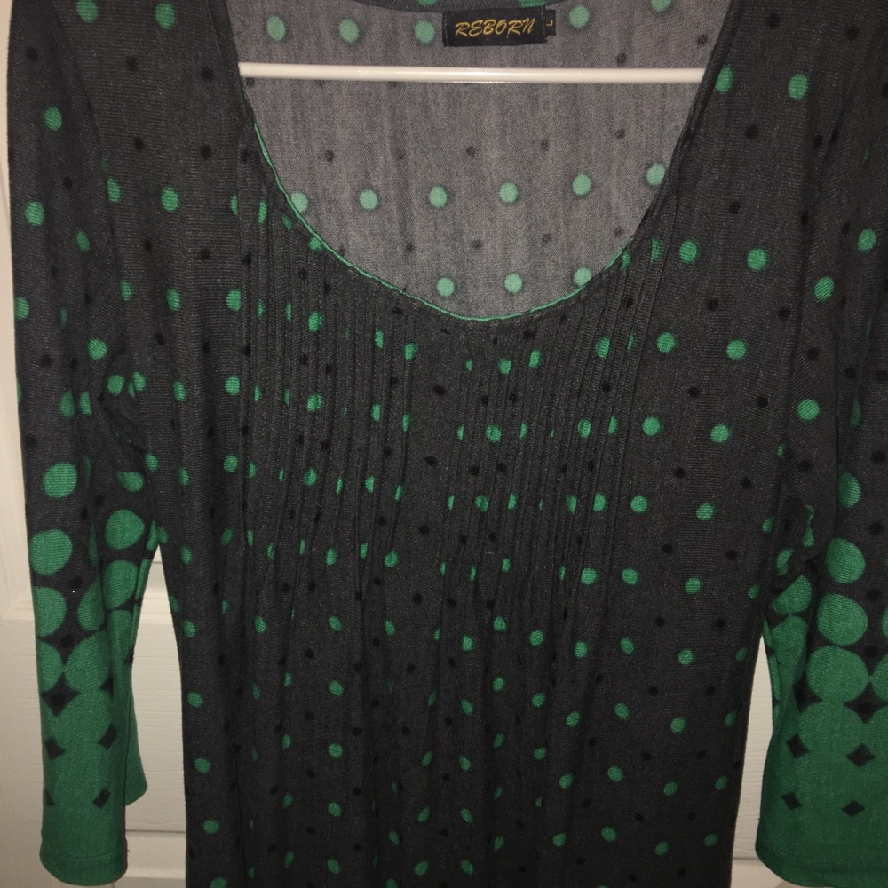Womens Reborn Large Green and Grey Polka Dot Tunic